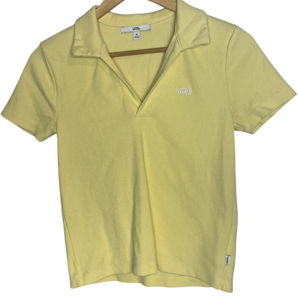 Vans Women's XS Cassie Polo Pale Yellow Casual V-neck Ribbed Skater Casual